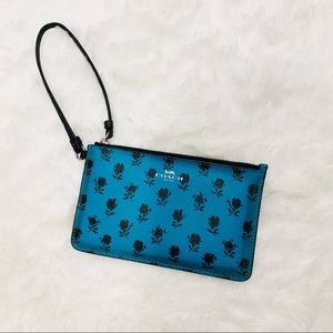 COACH Wristlet Teal and Black Rose